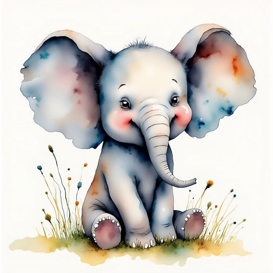 Happy Calf Watercolor Style Elephant Nursery Art