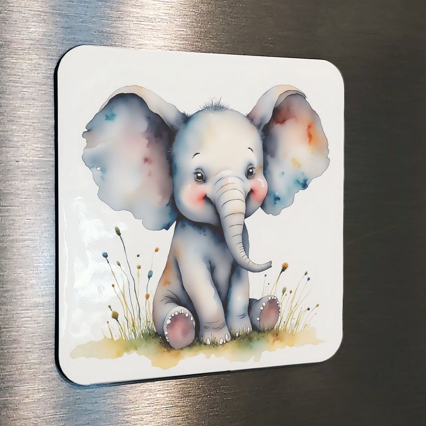 Happy Calf Watercolor Style Elephant Nursery Art