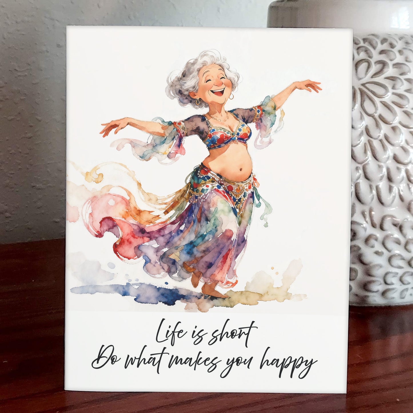 Happy LIfe Whimsical Watercolor-Style Belly Dancing Art