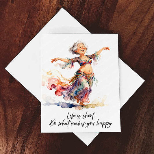Happy LIfe Whimsical Watercolor-Style Belly Dancing Art