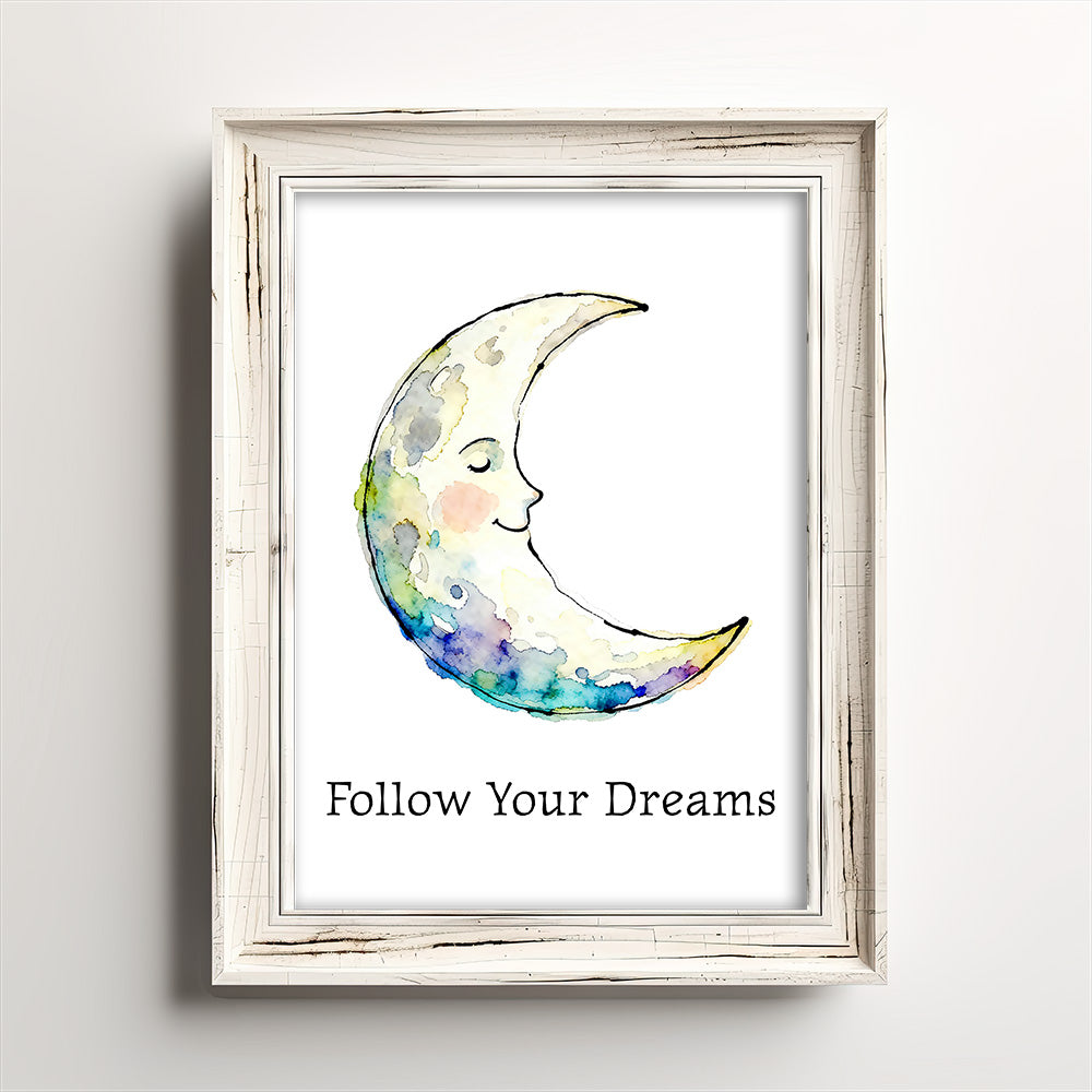 Happy Moon Watercolor Style Friendship Art