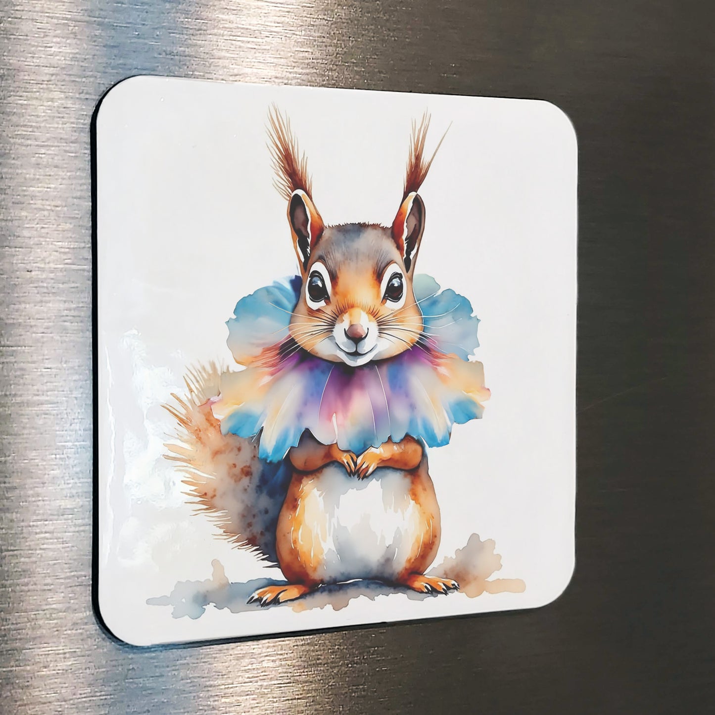 Hibiscus Whimsical Watercolor Style Squirrel