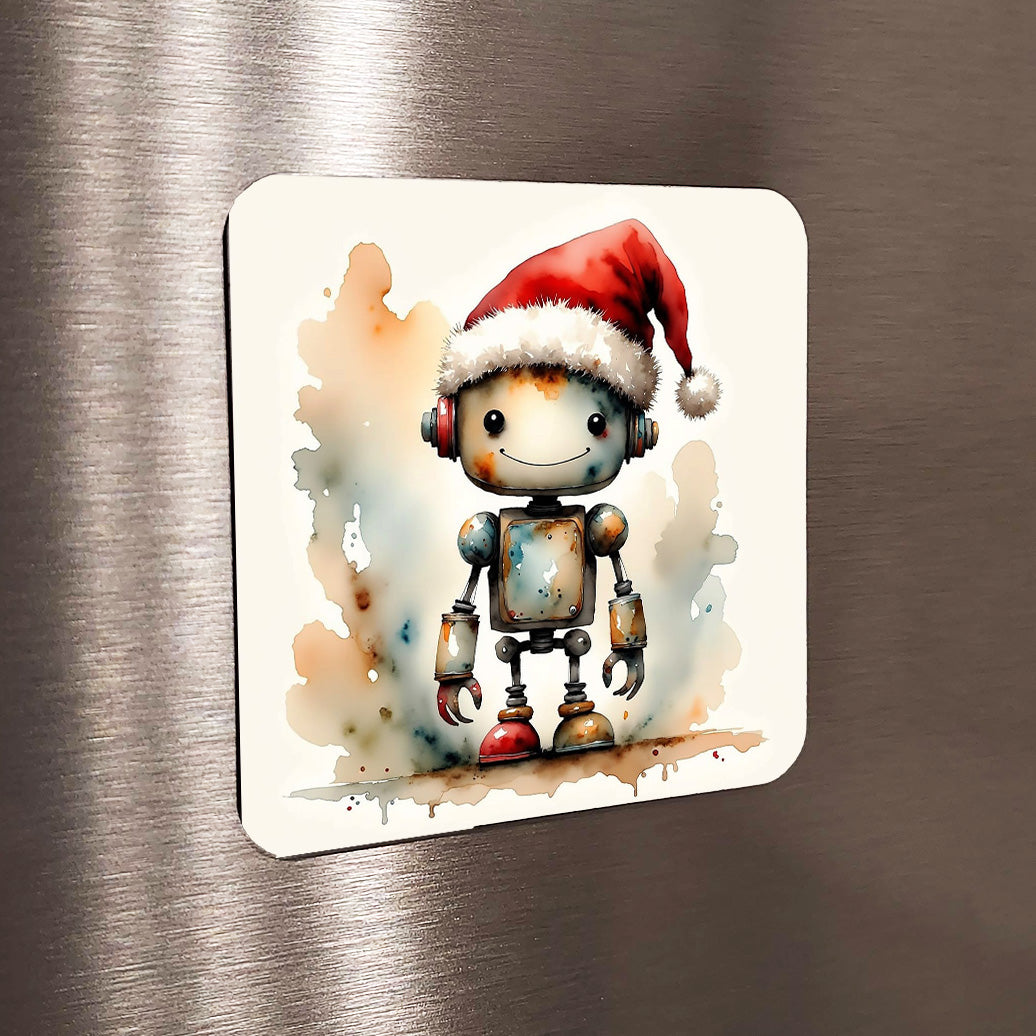 Ho Ho Ho Watercolor-Style Christmas Robot Art