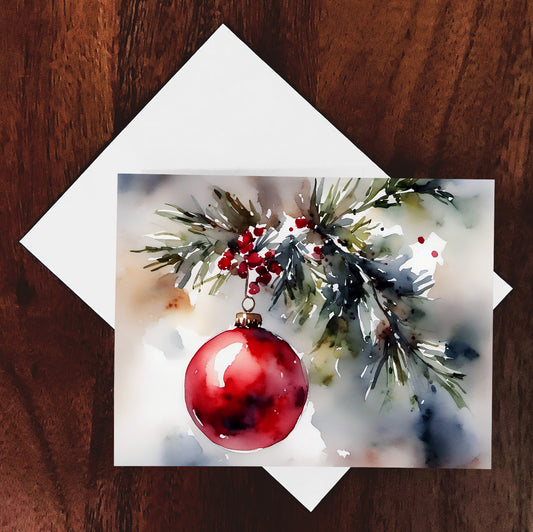Holiday Reflection Watercolor Style Christmas Ornament Art