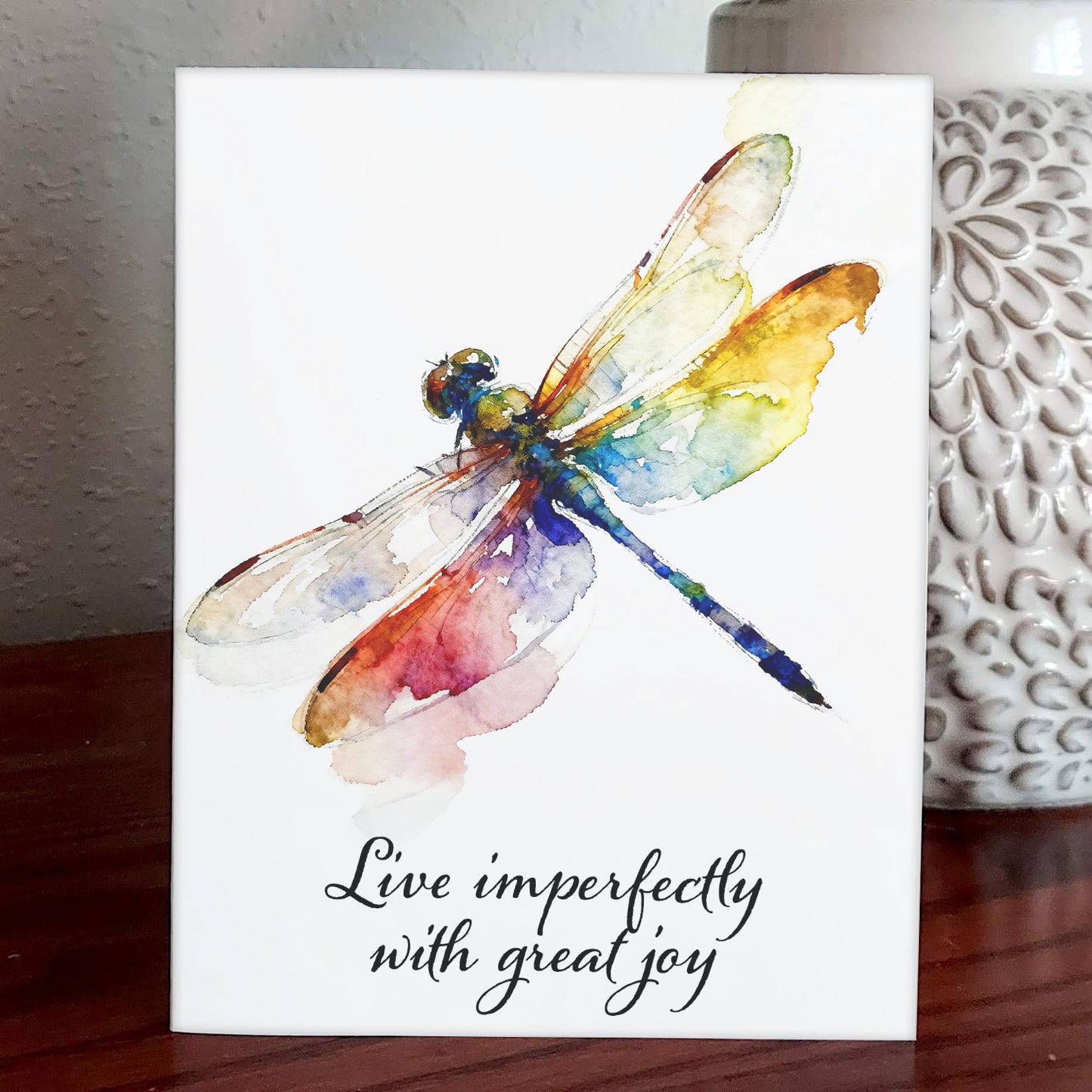 Imperfect Joy Whimsical Watercolor-Style Dragonfly Art