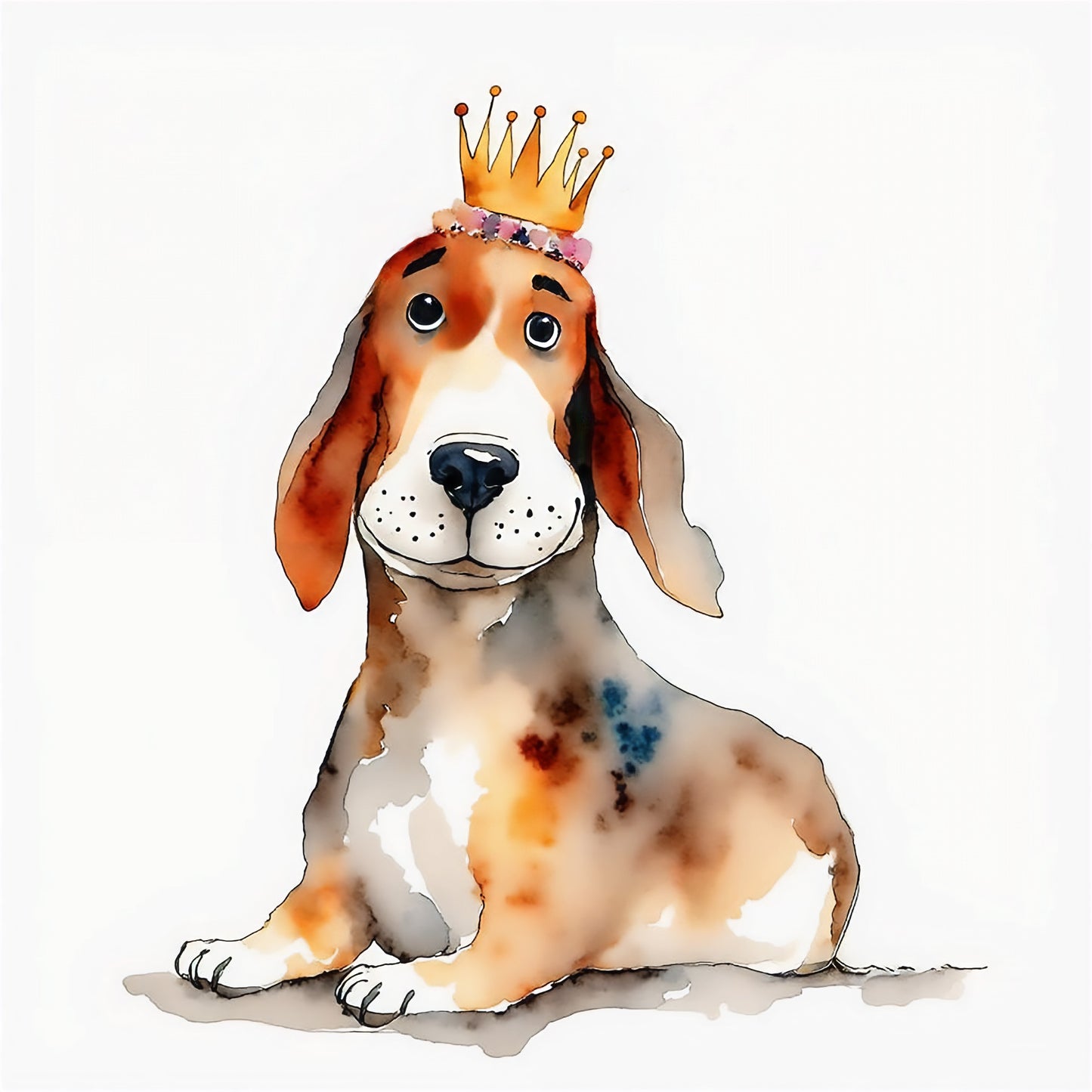 Lady Watercolor Style Hound Dog Crown Greeting Card