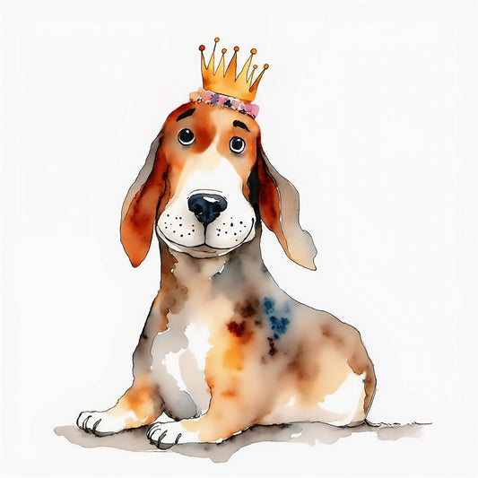 Lady Watercolor Style Hound Dog Crown Greeting Card