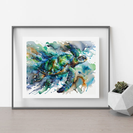 ’Lightning’ Original Turtle Coastal Beach Art Home Decor Wall Print
