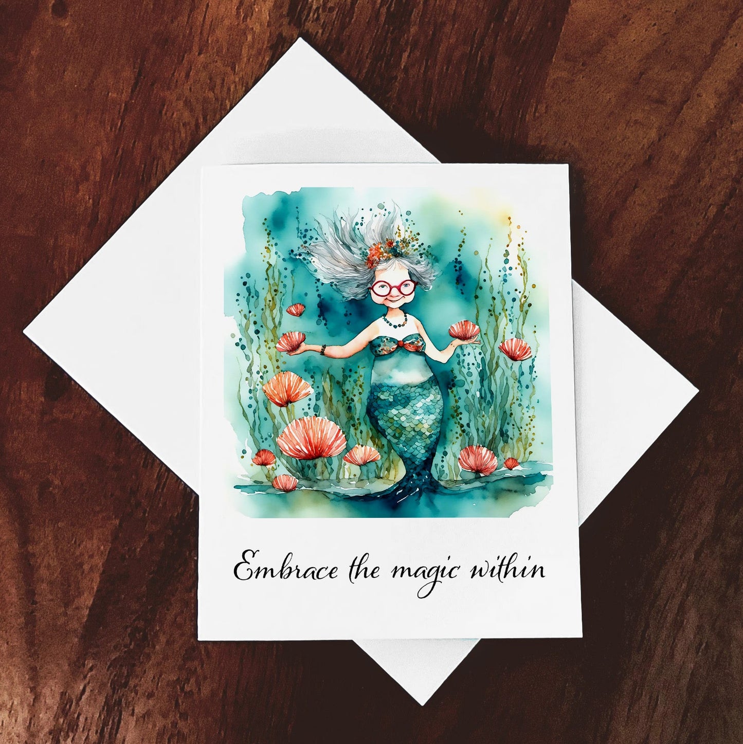 ’Magic’ Original Whimsical Mermaid Grandmother Art Home Decor Wall Print Set Of Four Notecards