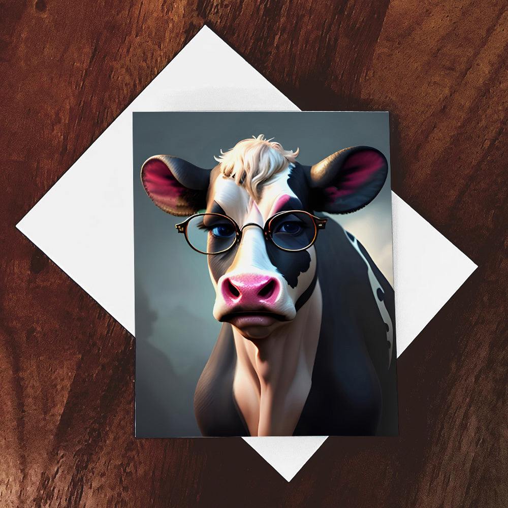 "Maurice" Whimsical Cow with Glasses Original Inch Wall Art Print Pop Art Style Home Decor