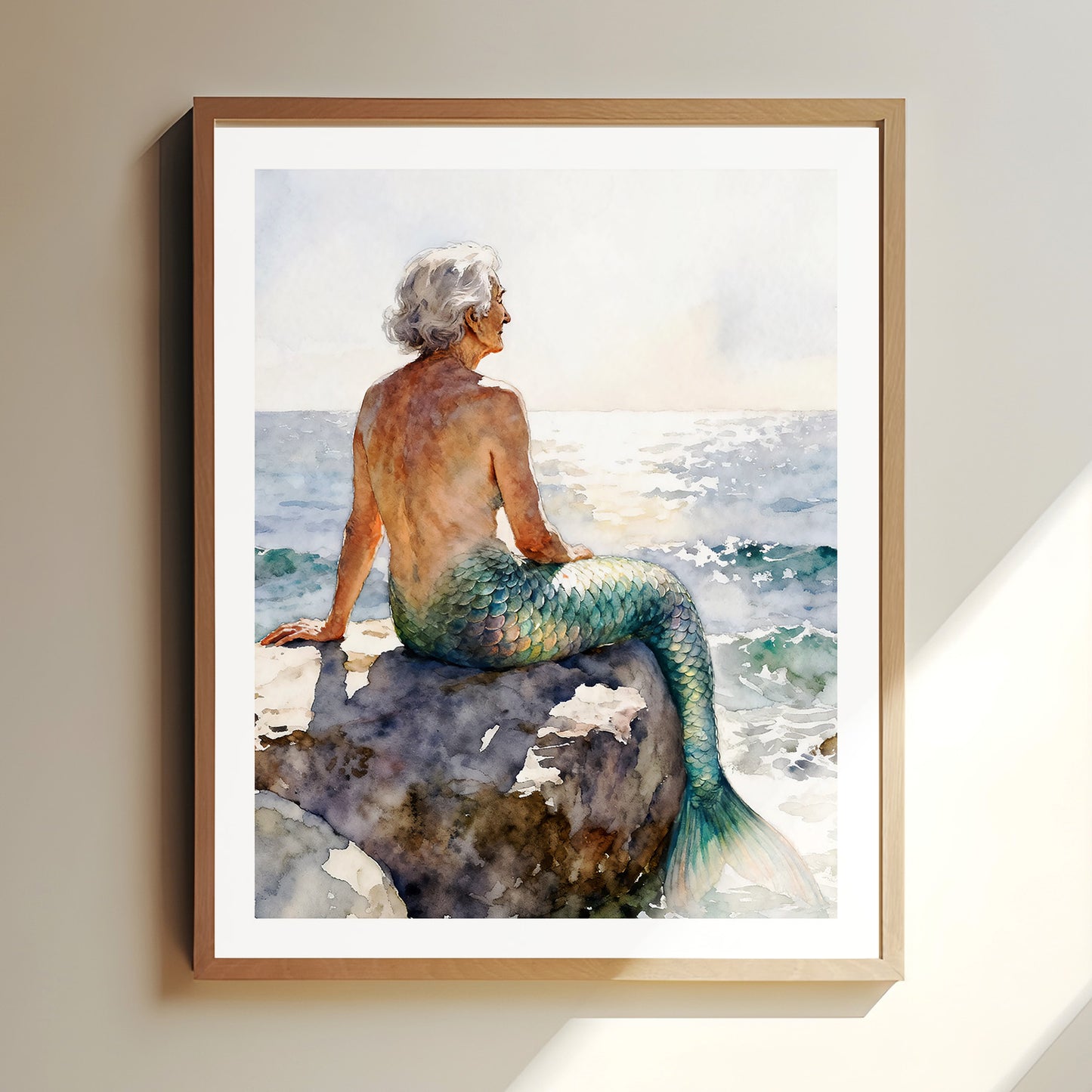 Merqueen Watercolor-Style Coastal Mermaid Art