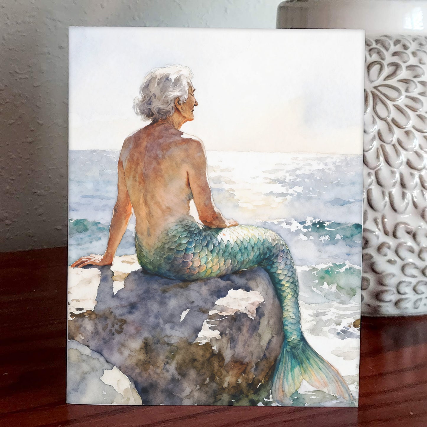 Merqueen Watercolor-Style Coastal Mermaid Art