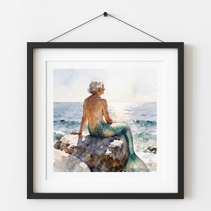 Merqueen Watercolor-Style Coastal Mermaid Art