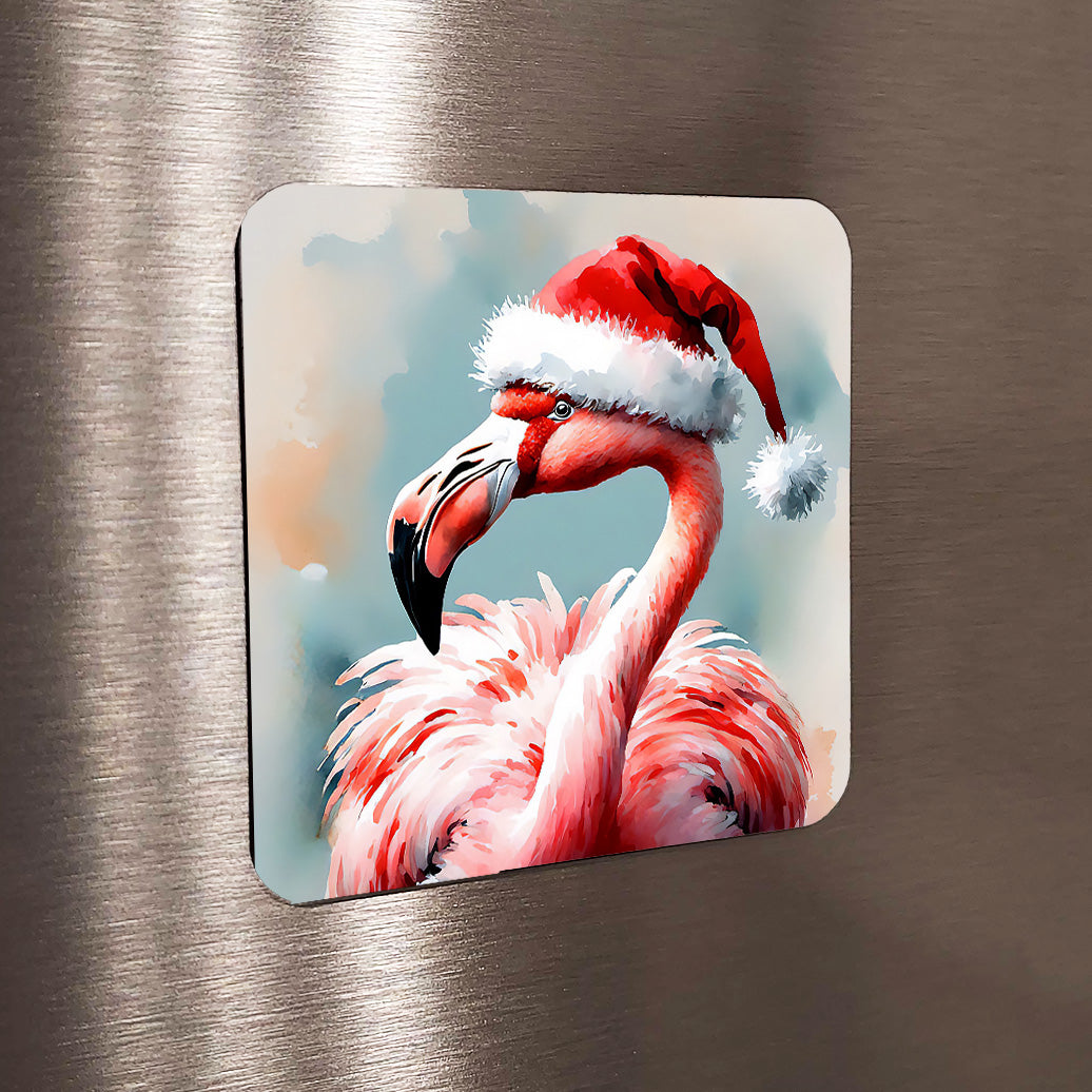 Merry Flamingo Watercolor-Style Christmas Flamingo Art