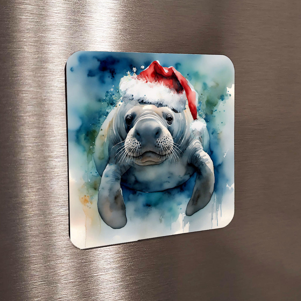 Merry Manatee Original Watercolor-Style Coastal Manatee Christmas Art