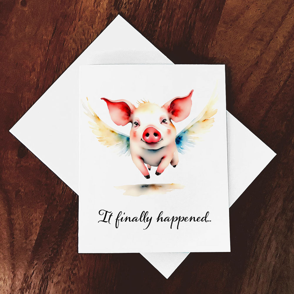 Milo Whimsical Watercolor Style Flying Pig Quotable Greeting Card