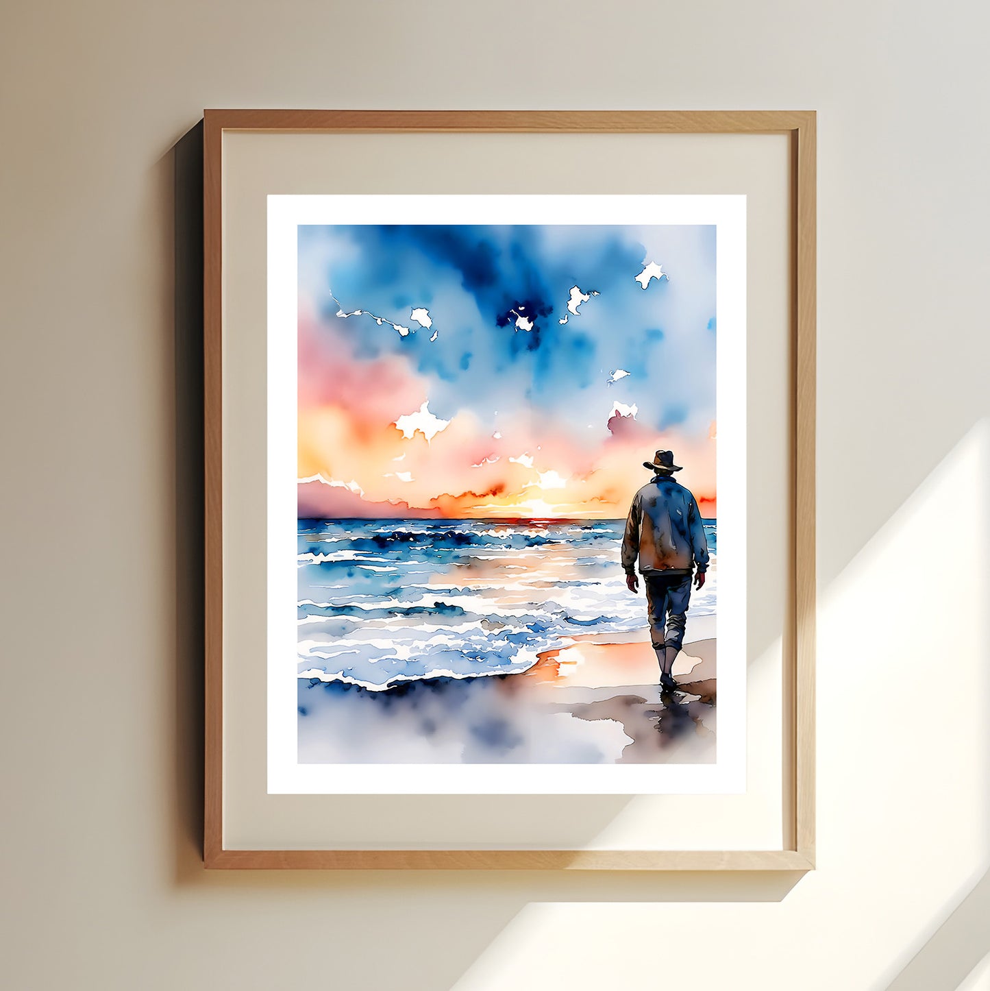 Mulligan Watercolor-Style Coastal Beach Man Art