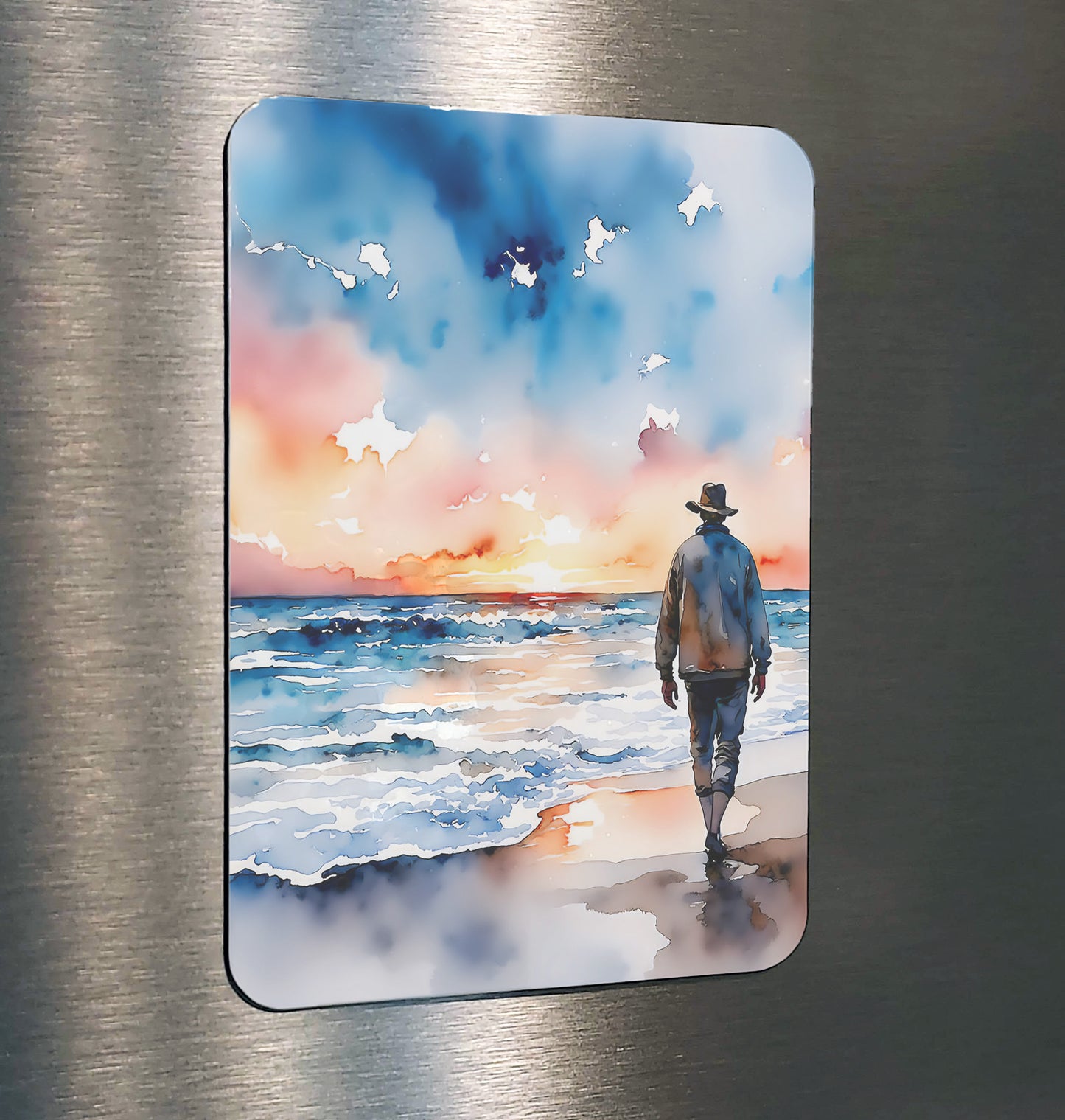 Mulligan Watercolor-Style Coastal Beach Man Art