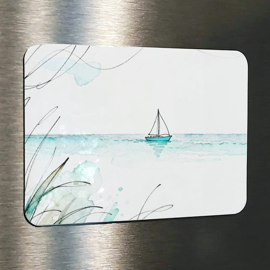 Lazy Day Watercolor Style Coastal Sailboat Art