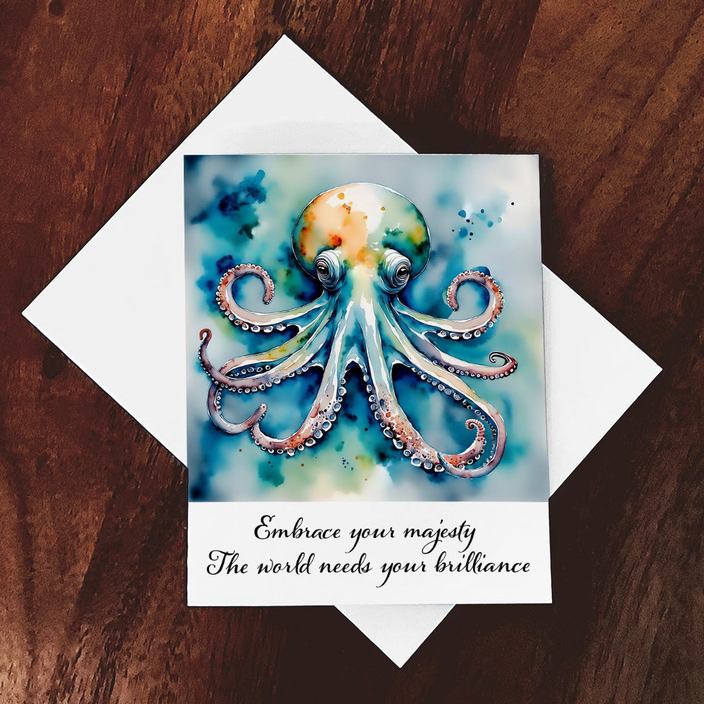 Ocean Majesty Original Watercolor Style Octopus Coastal Beach Art