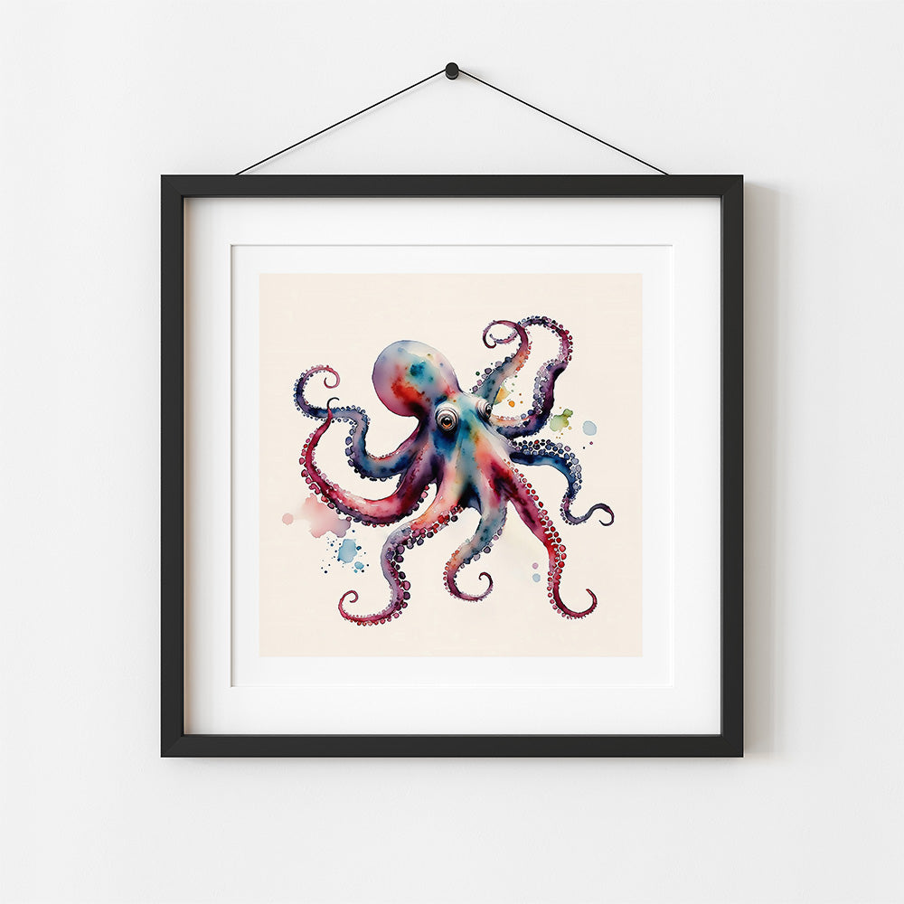 ’Ollie’ Original Octopus Coastal Beach Art Home Decor Wall Print 8 X