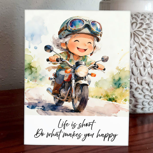 Open Road Watercolor Style Motorcycle Woman Thinking of You Art