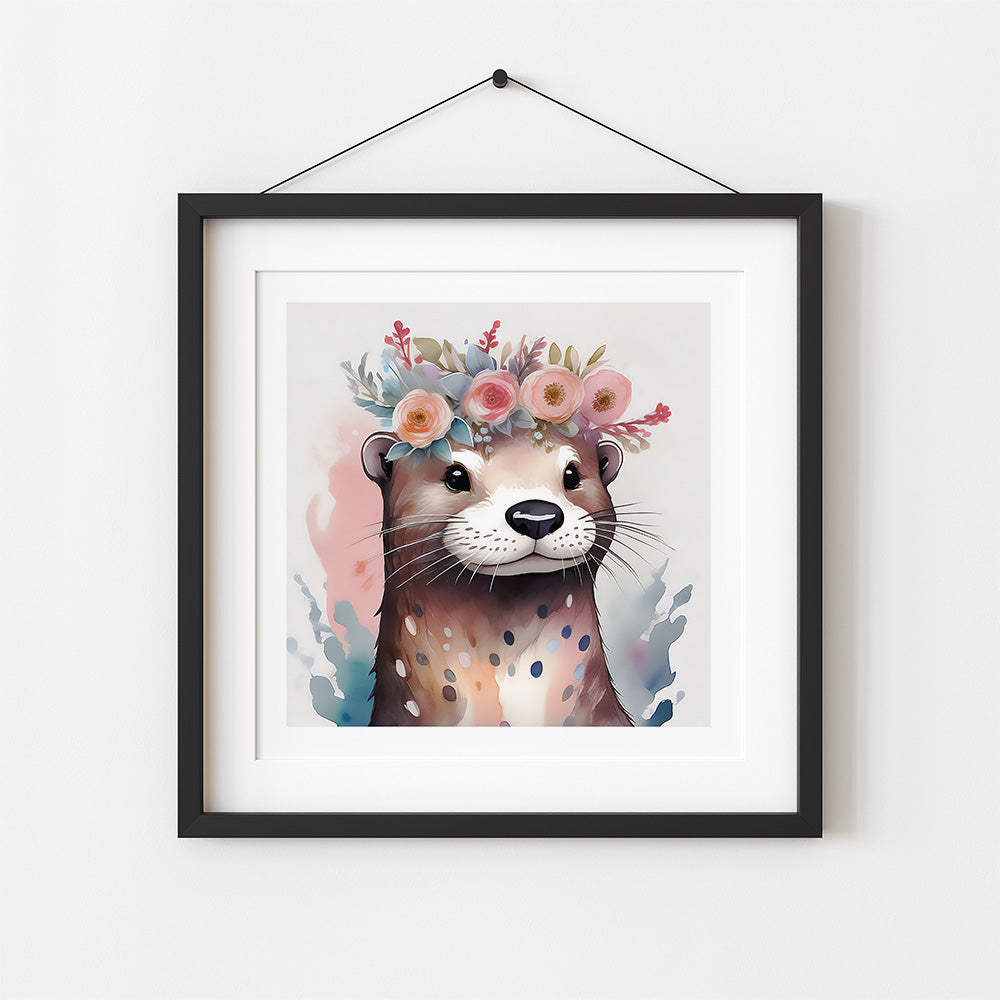 ’Pearl’ Original Sea Otter Art Print Home Nursery Decor Watercolor Style Wall (Copy) 8X8