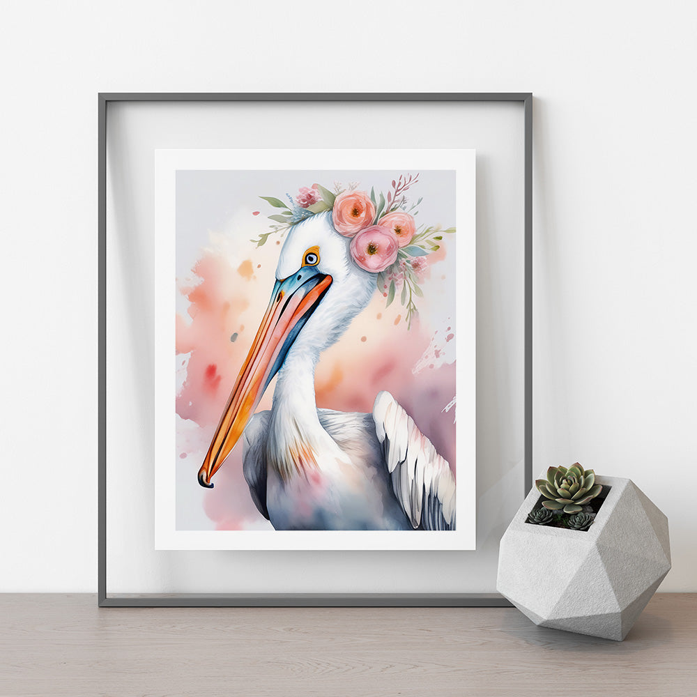 ’Penelope’ Original Pelican Art Print Home Nursery Decor Watercolor Style Wall 8X10