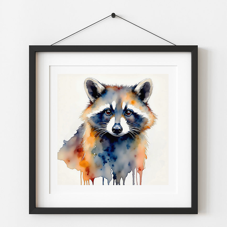 Ricky Watercolor Style Raccoon Art