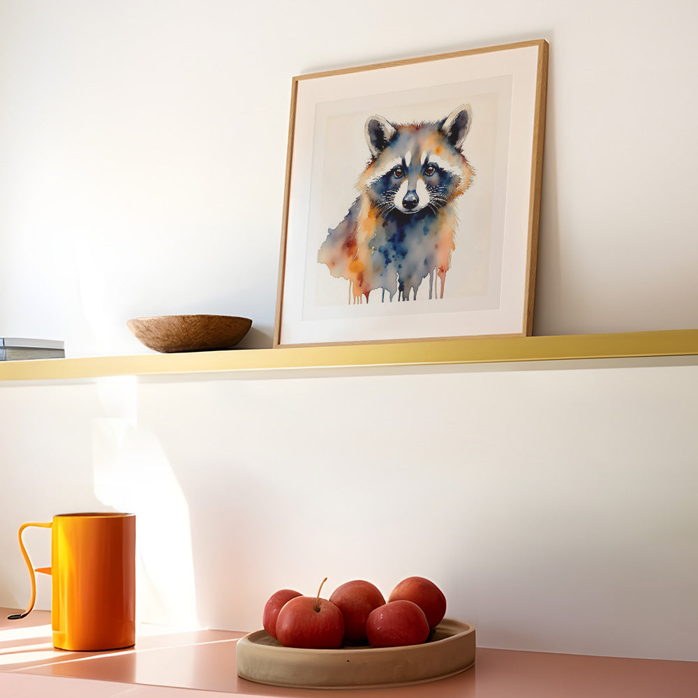 Ricky Watercolor Style Raccoon Art