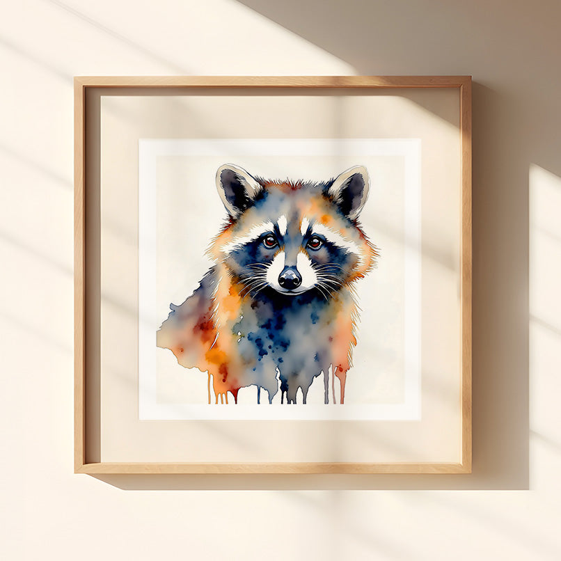 Ricky Watercolor Style Raccoon Art