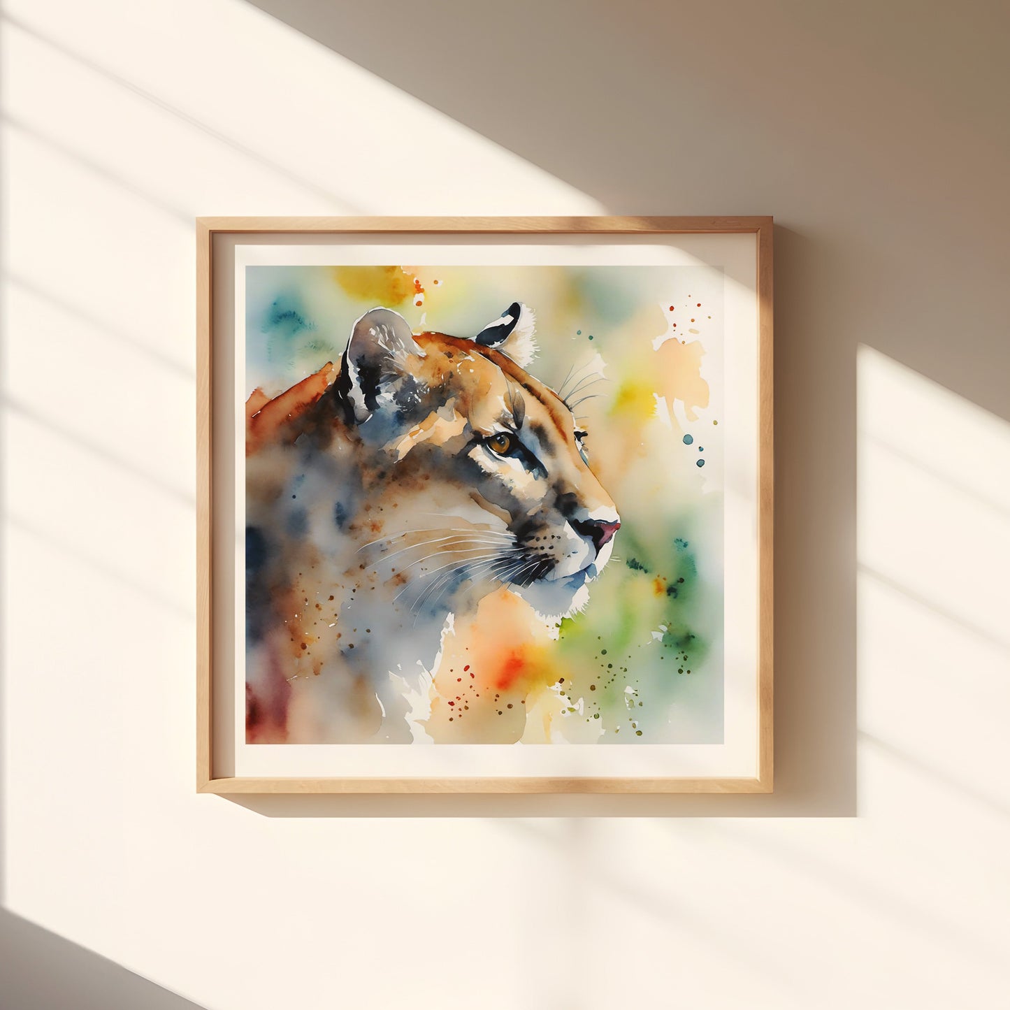 ’Rocky’ Original Florida Panther Art Print 8X8 Home Decor Watercolor Style Wall With Muted Colors