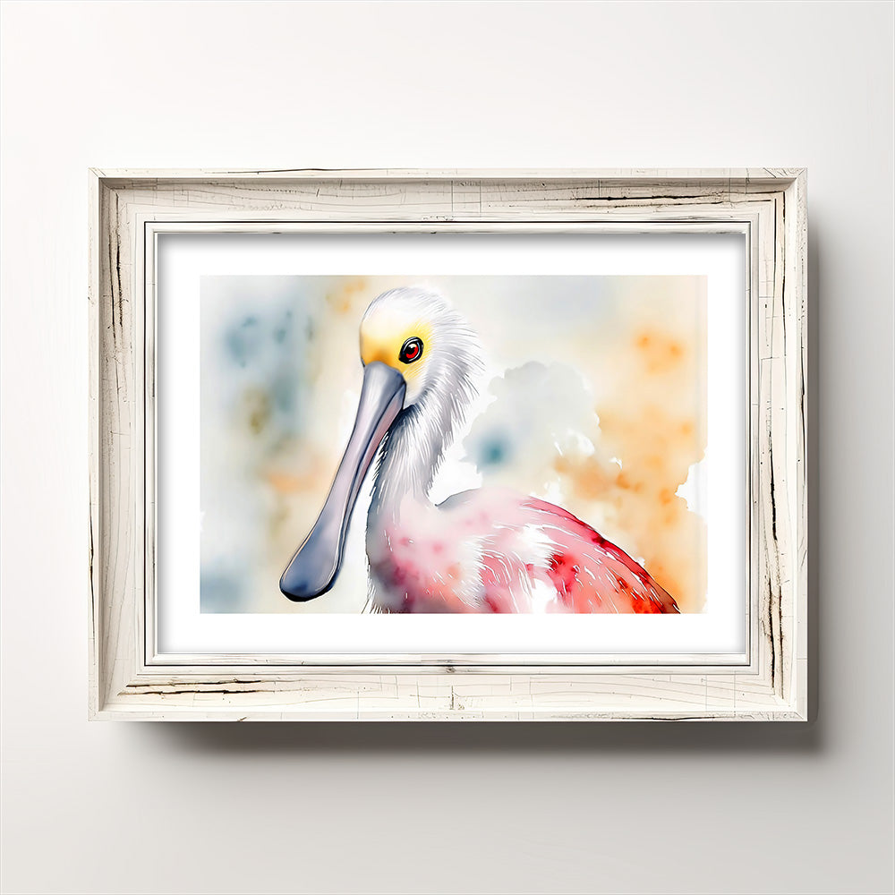 ’Rosie’ Watercolor Style Roseate Spoonbill Wall Art Print Home Decor 7 X 5