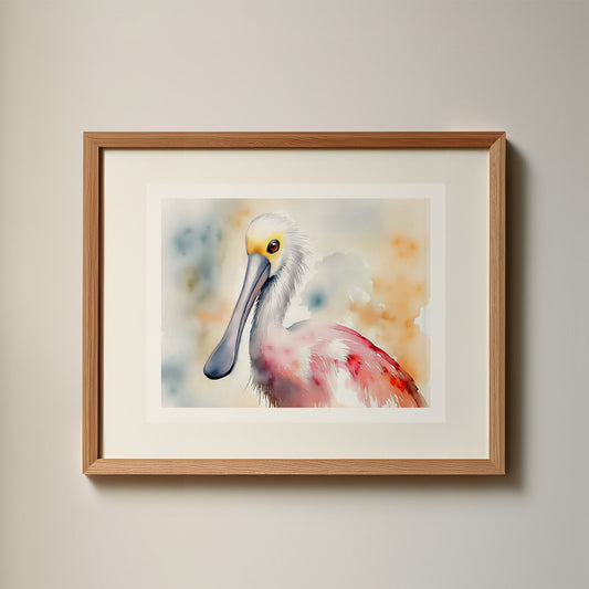 ’Rosie’ Watercolor Style Roseate Spoonbill Wall Art Print Home Decor 10 X 8
