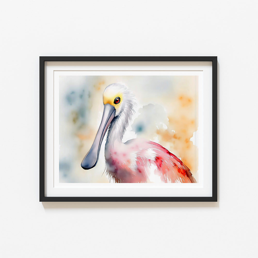 ’Rosie’ Watercolor Style Roseate Spoonbill Wall Art Print Home Decor 14 X 11