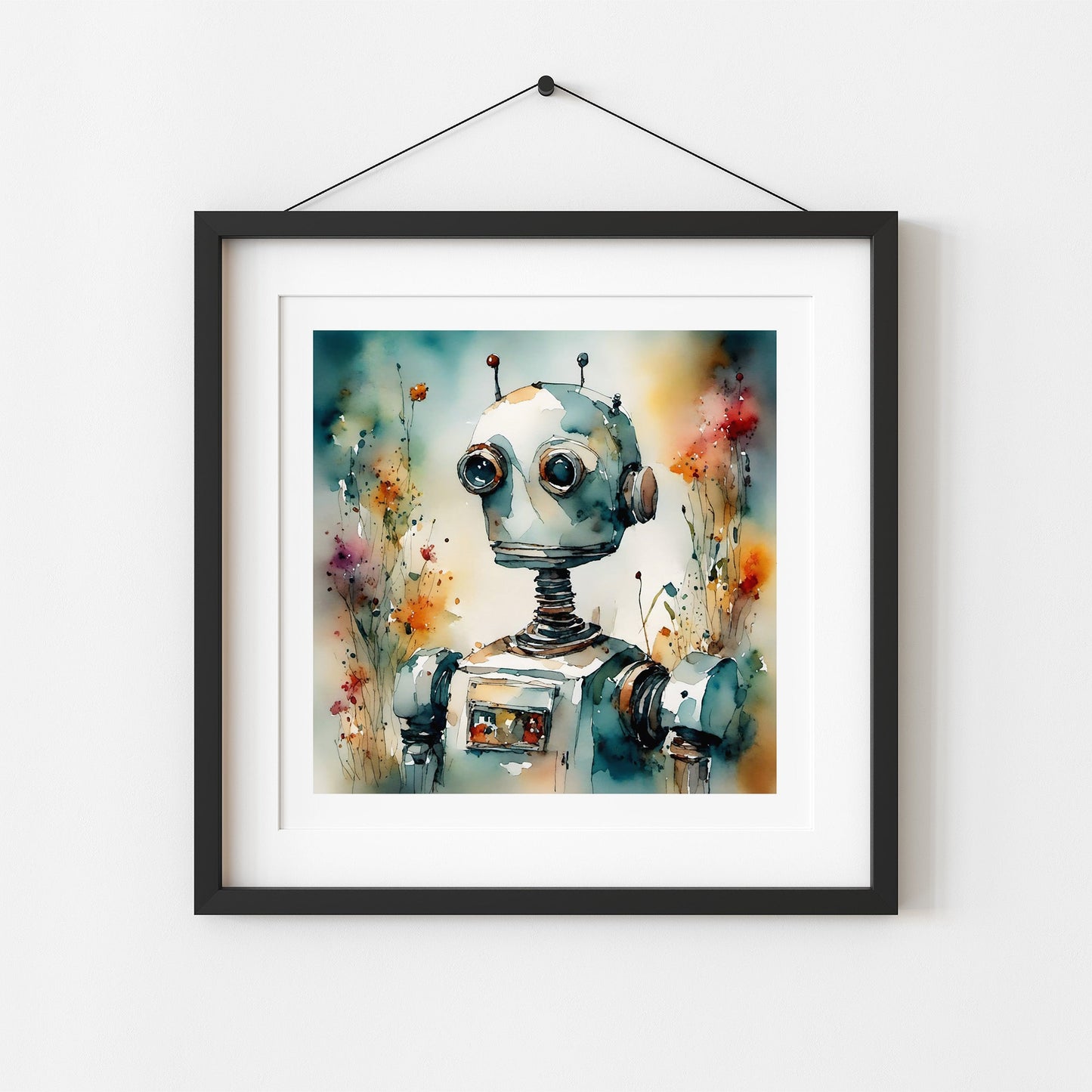 ’Rudy’ Original Whimsical Robot Art Home Decor Wall Print 8X8