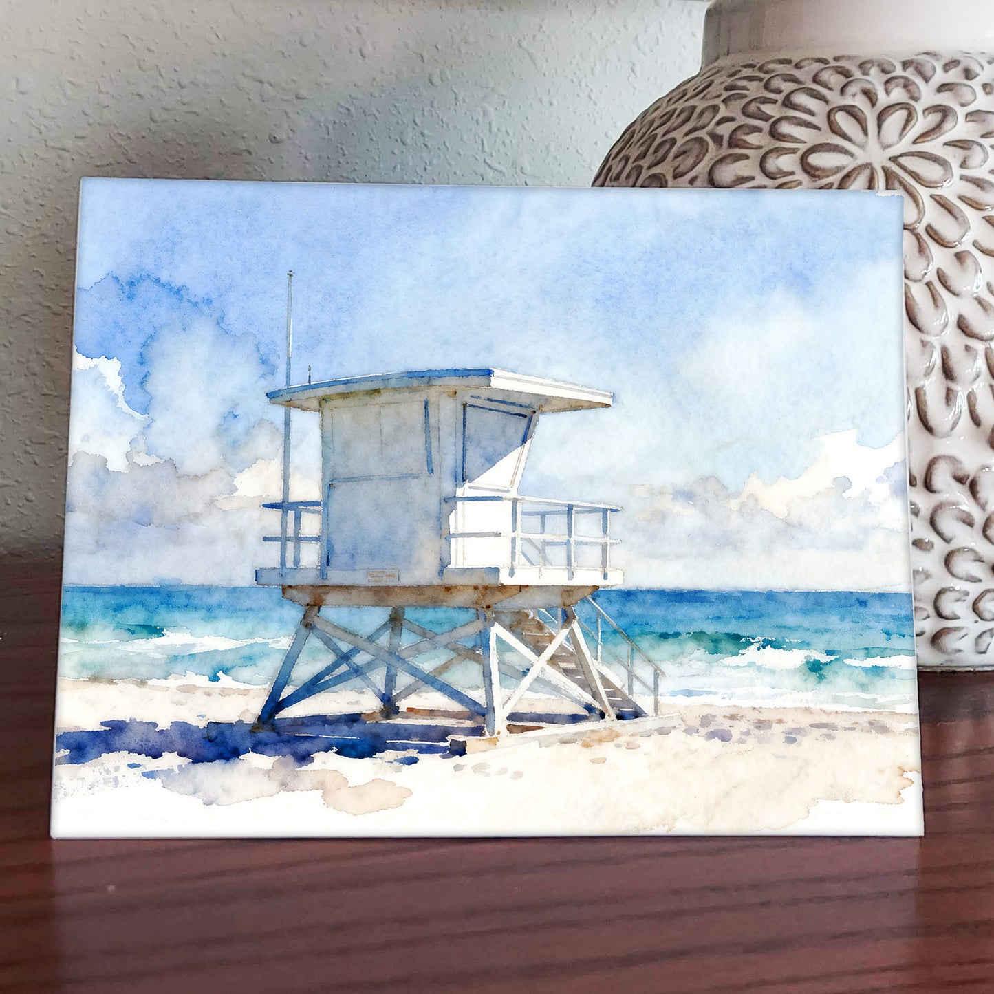 Sentinel Watercolor-Style Coastal Beach Art