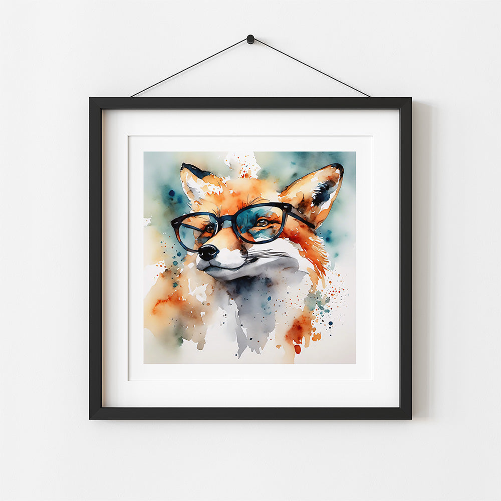 ’Sharp’ Original Watercolor-Style Fox Wall Art 8X8 Print