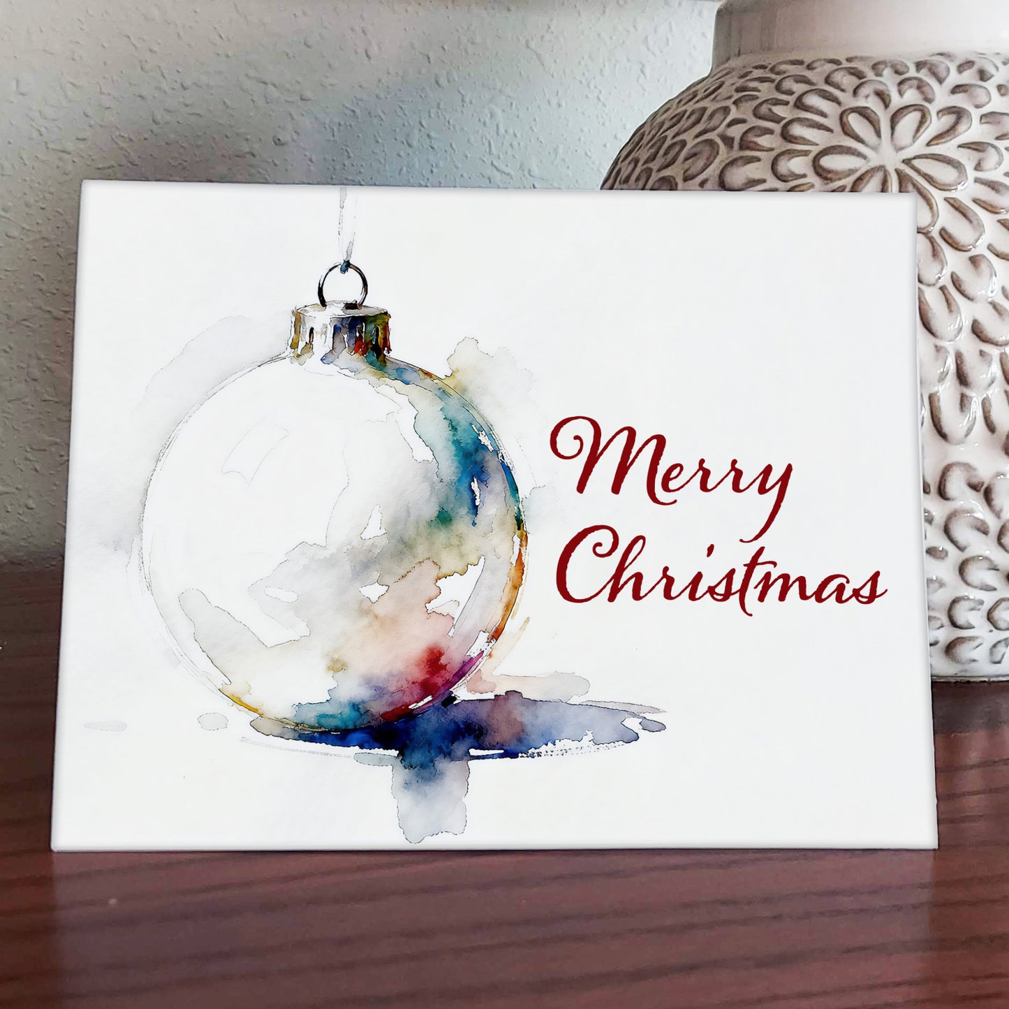 Snowy White Watercolor-Style Christmas Ornament Art
