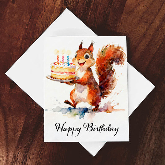 Squirrely Birthday Watercolor-Style Squirrel Birthday Art