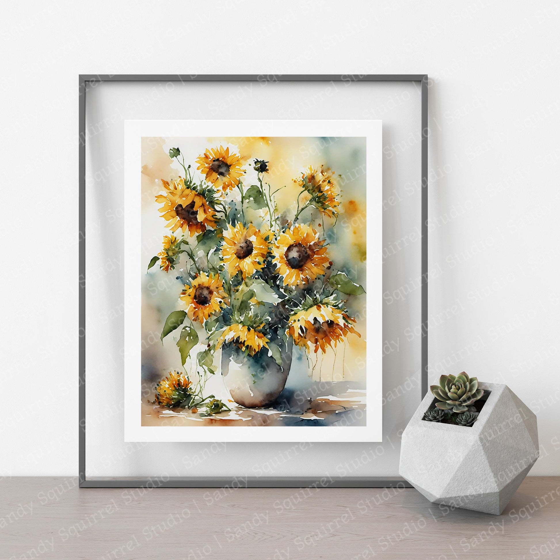 ’Sunny’ Original Watercolor-Style Sunflower Wall Art 8x10 Print Art Print
