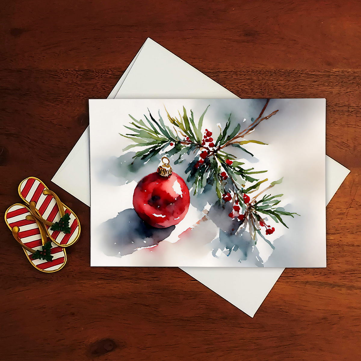 Tis The Season Watercolor-Style Pine Christmas Tree Ornament Art