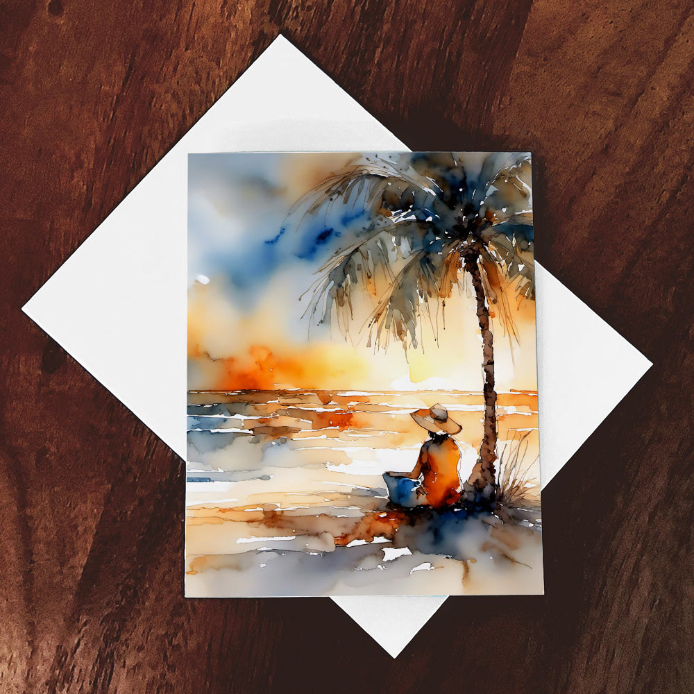 Tropical Sunrise Watercolor Style Vibrant Coastal Art