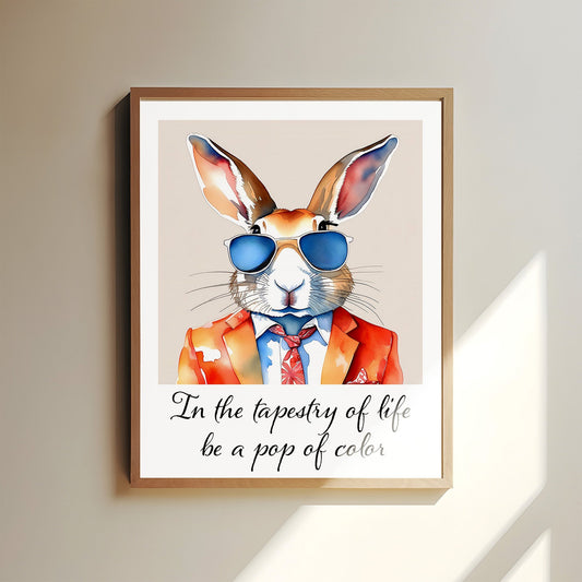 ’Vibrant’ Original Whimsical Sharp Dressed Rabbit Art Home Decor Wall Print