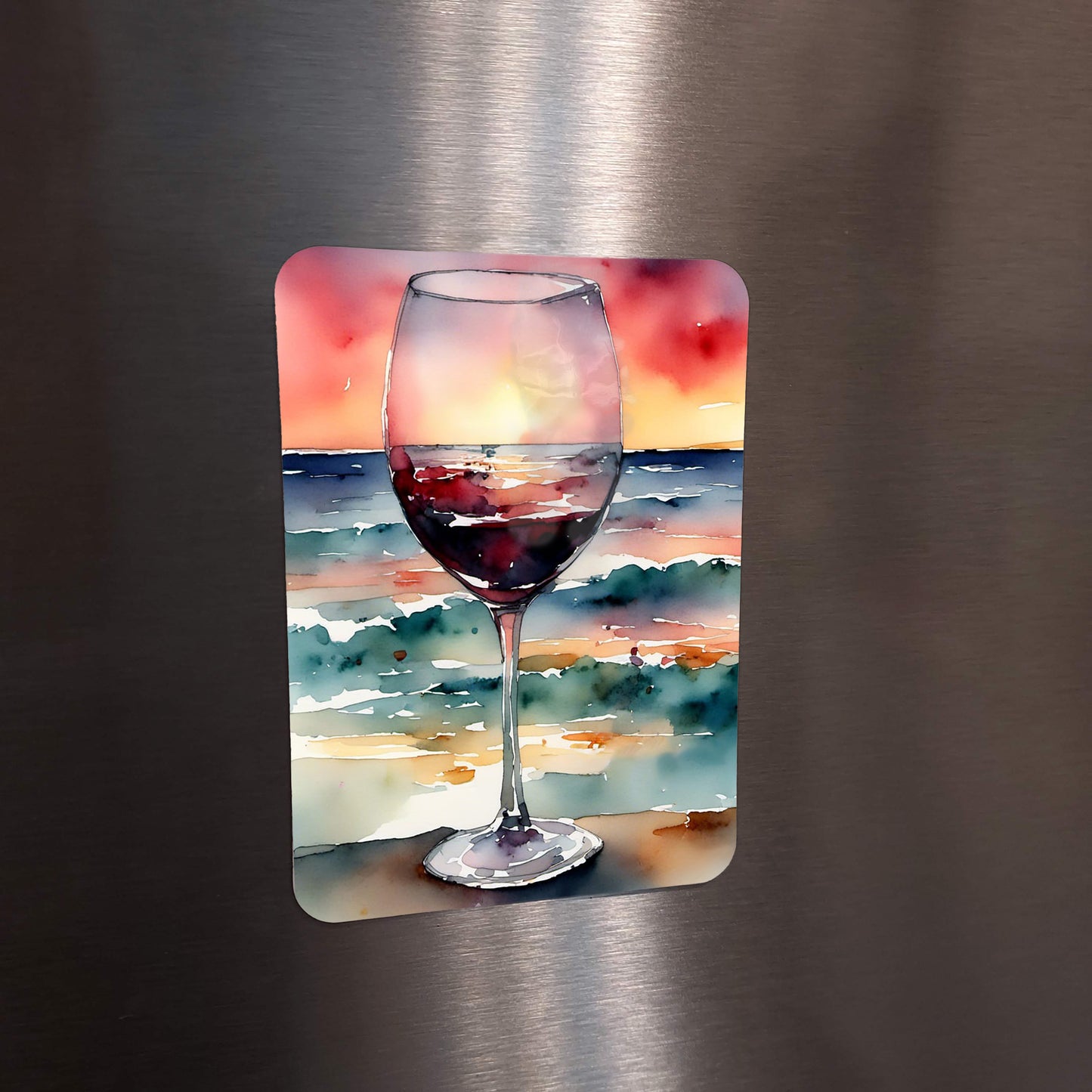 "Vino Sunset" Original Coastal Beach Art Watercolor Style