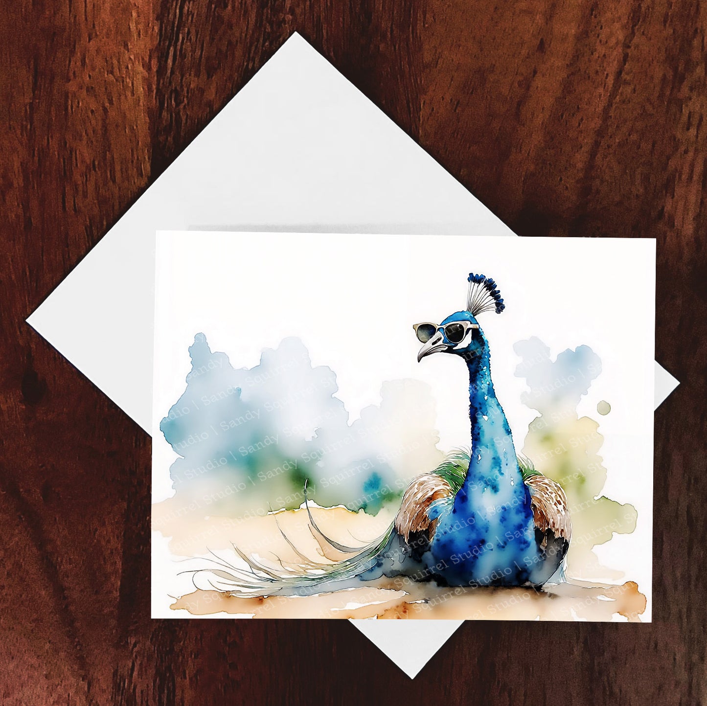 Vogue Watercolor Style Sunbathing Peacock Art