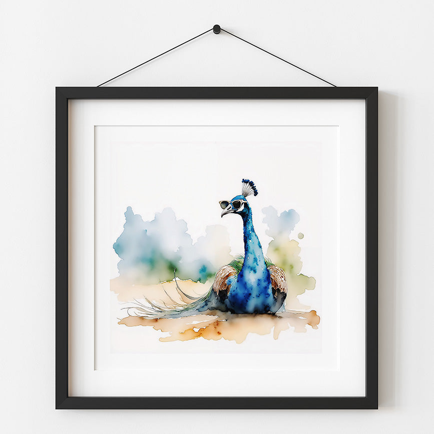 Vogue Watercolor Style Sunbathing Peacock Art