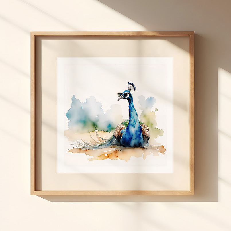 Vogue Watercolor Style Sunbathing Peacock Art