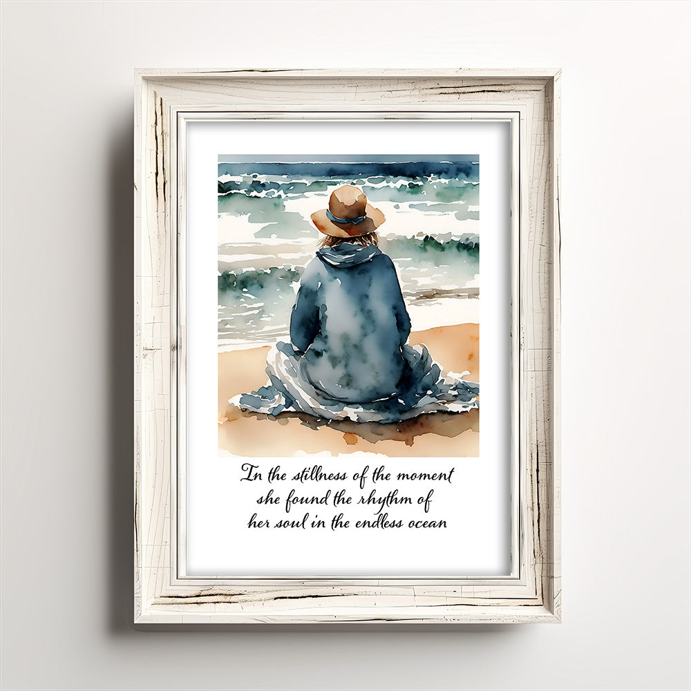 ’Waiting’ With The Ocean Original Coastal Beach Art Print Home Decor Watercolor Style Wall