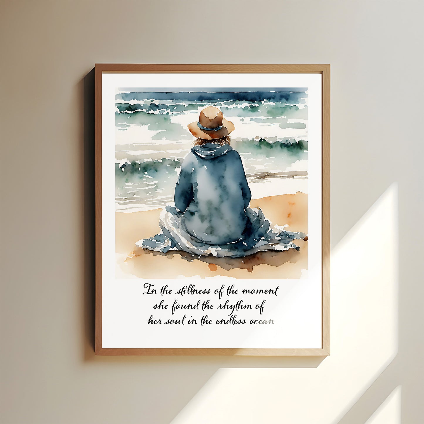 "Waiting" with the Ocean Original Coastal Beach Art Print Home Decor Watercolor Style Wall Art with Muted Colors